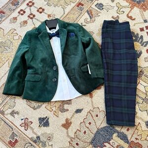 NWT Boys Class Club Green Navy Plaid Suit Set sz 3